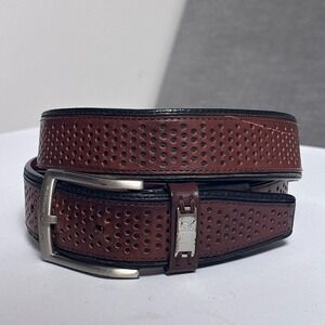 Tiger Woods Belt 32 Brown Leather TW Logo Perforated Golf Preppy Silver
